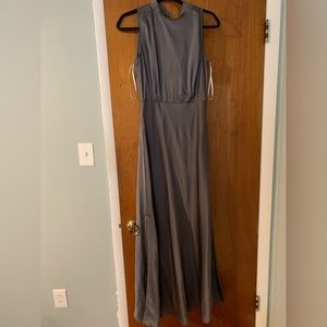 Lulus Classic Elegance Dark Grey Satin Sleeveless Mock Neck Maxi Dress